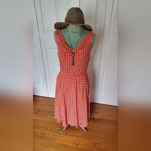 Anthropologie Coral Printed V-Neck Midi Dress